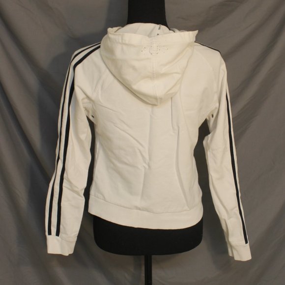 WHITE BCBG HOODIE LONG SLEEVE WITH SEQUINED SWEATSHIRT SMALL ZIPPER CLOSURE - Picture 5 of 10